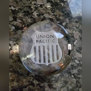 Union Pacific Etched Glass Paperweight
